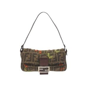 FENDI Zucca Mamma Bucket One Shoulder Hobo Bag Brown Leather Nuts Felt Logo